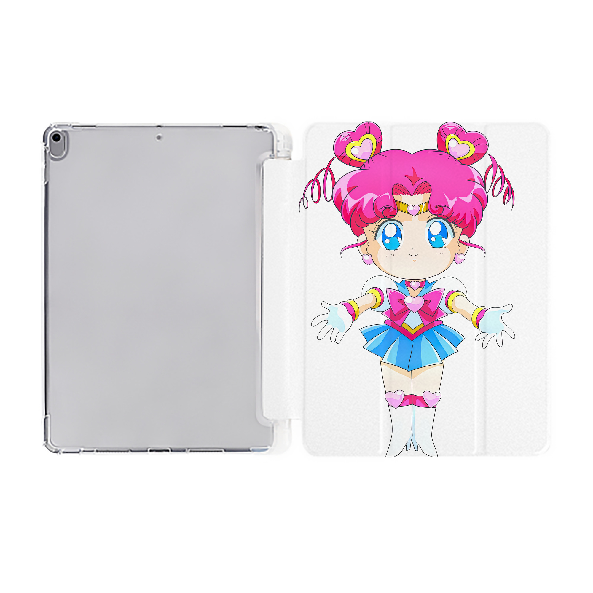 （画像用） 美少女戦士セーラームーン ちびうさ Sailor Moon Chibiusa Tsukino Usagi Small Lady Serenity IPad ケース ペン収納付き 三つ折りスタンド PUレザー×シリコン 対応機種9.5/10.5/10.9インチ